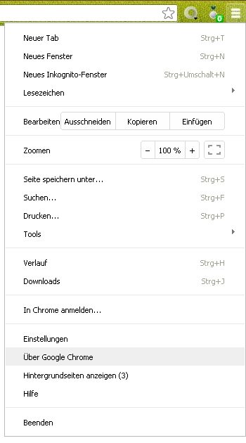 Chrome Version auslesen - Rechts gibt es einen grauen Button. Mit einem klick öffnet sich eine lange Liste, ganz unten steht "Über Google Chrome" - hier erfährt ihr die aktuelle Browserversion.
